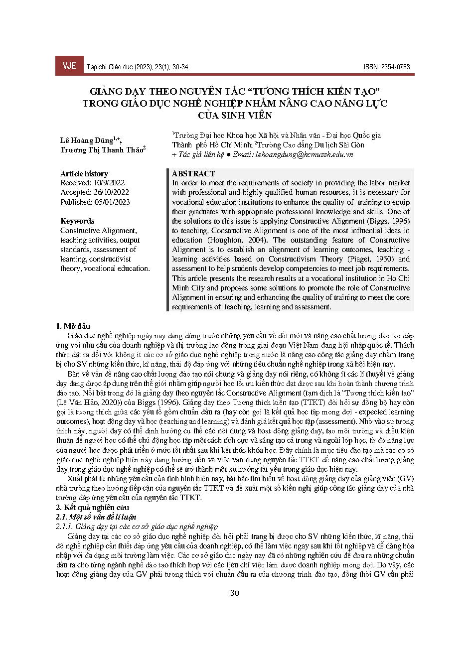 Giảng dạy theo nguyên tắc "tương thích kiến tạo" trong giáo dục nghề nghiệp nhằm nâng cao năng lực của sinh viên = Teaching according to the principle of "constructive compatibility" in vocational education to improve students' capacity