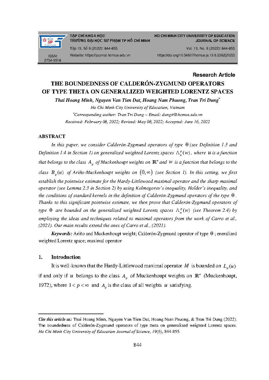 Tính bị chặn của toán tử calderón-zygmund loại theta trên không gian lorentz tổng quát = The boundedness of calderón-zygmund operators of type theta on generalized weighted lorentz spaces