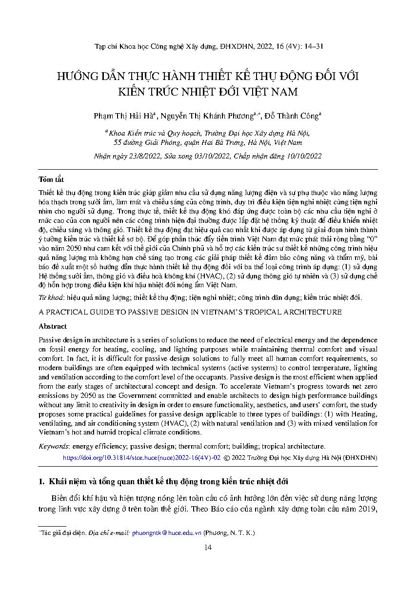 Hướng dẫn thực hành thiết kế thụ động đối với kiến trúc nhiệt đới Việt Nam = A practical guide to passive design in vietnam’s tropical architecture