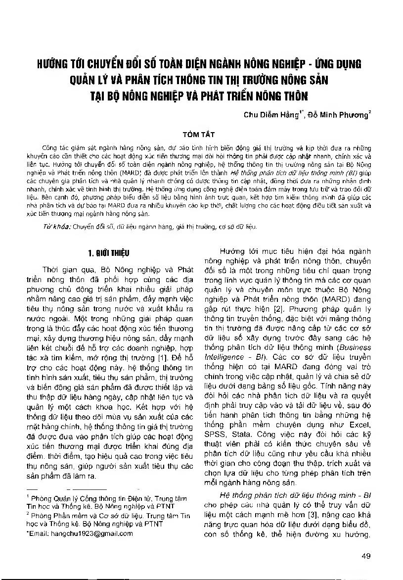 Hướng tới chuyển đối số toàn diện ngành nông nghiệp - ứng dụng quản lý và phân tích thông tin thị trường nông sản tại bộ nông nghiệp và phát triển nông thôn = Toward comprehensive digital transformation in agriculture-establishing an information managemen