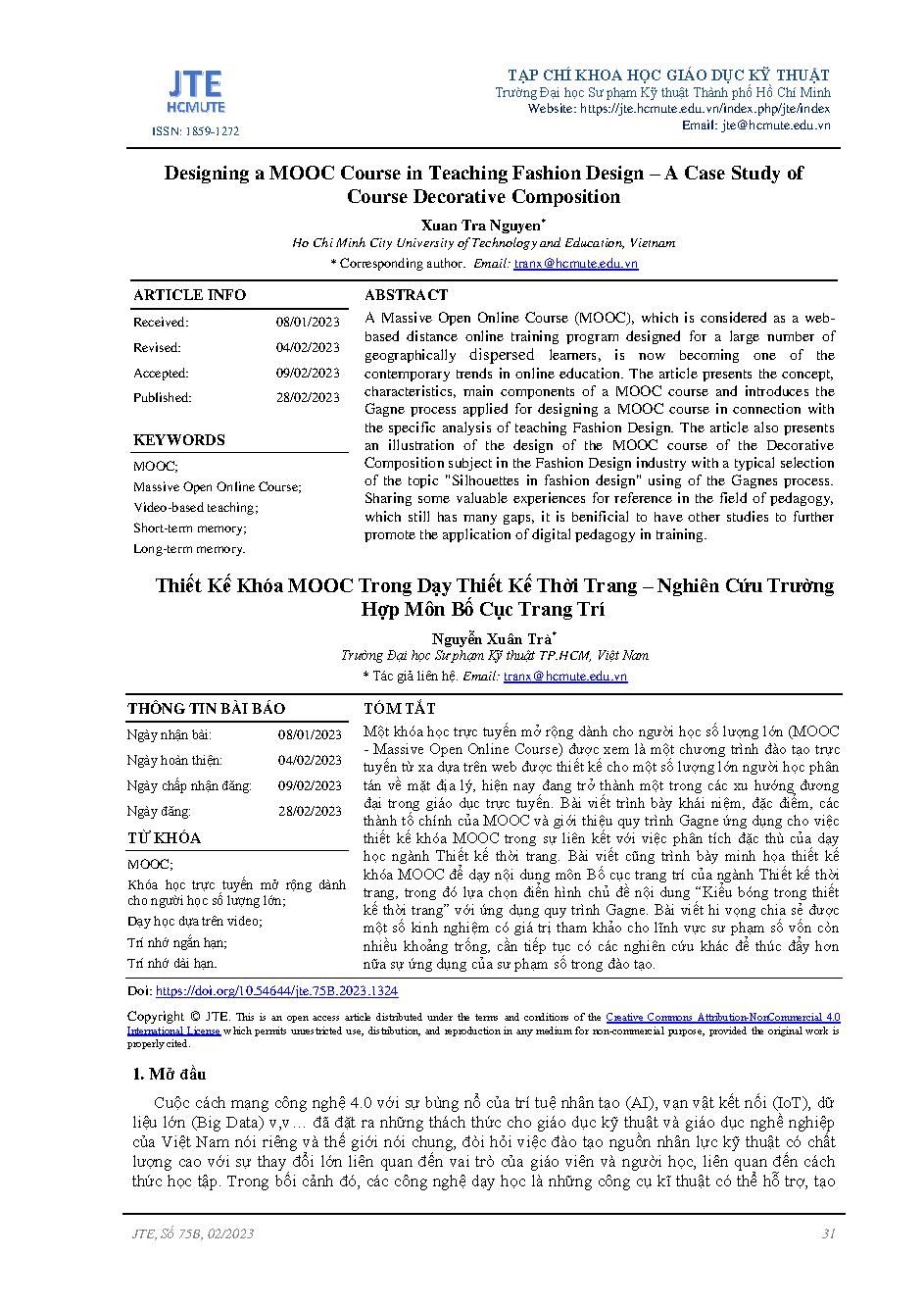 Thiết kế khóa MOOC trong dạy thiết kế thời trang - Nghiên cứu trường hợp môn bố cục trang trí