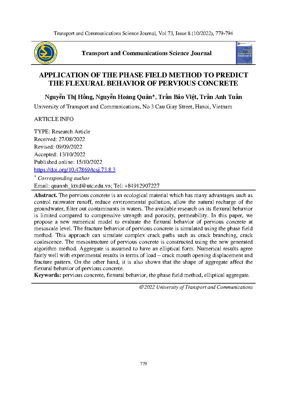 Áp dụng phương pháp trường pha để dự báo ứng xử chịu kéo khi uốn của bê tông xi măng rỗng = Application of the phase field method to predict the flexural behavior of pervious concrete