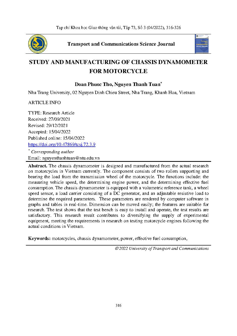 Nghiên cứu chế tạo băng thử động cơ xe máy = Study and manufacturing of chassis dynamometer for motorcycle