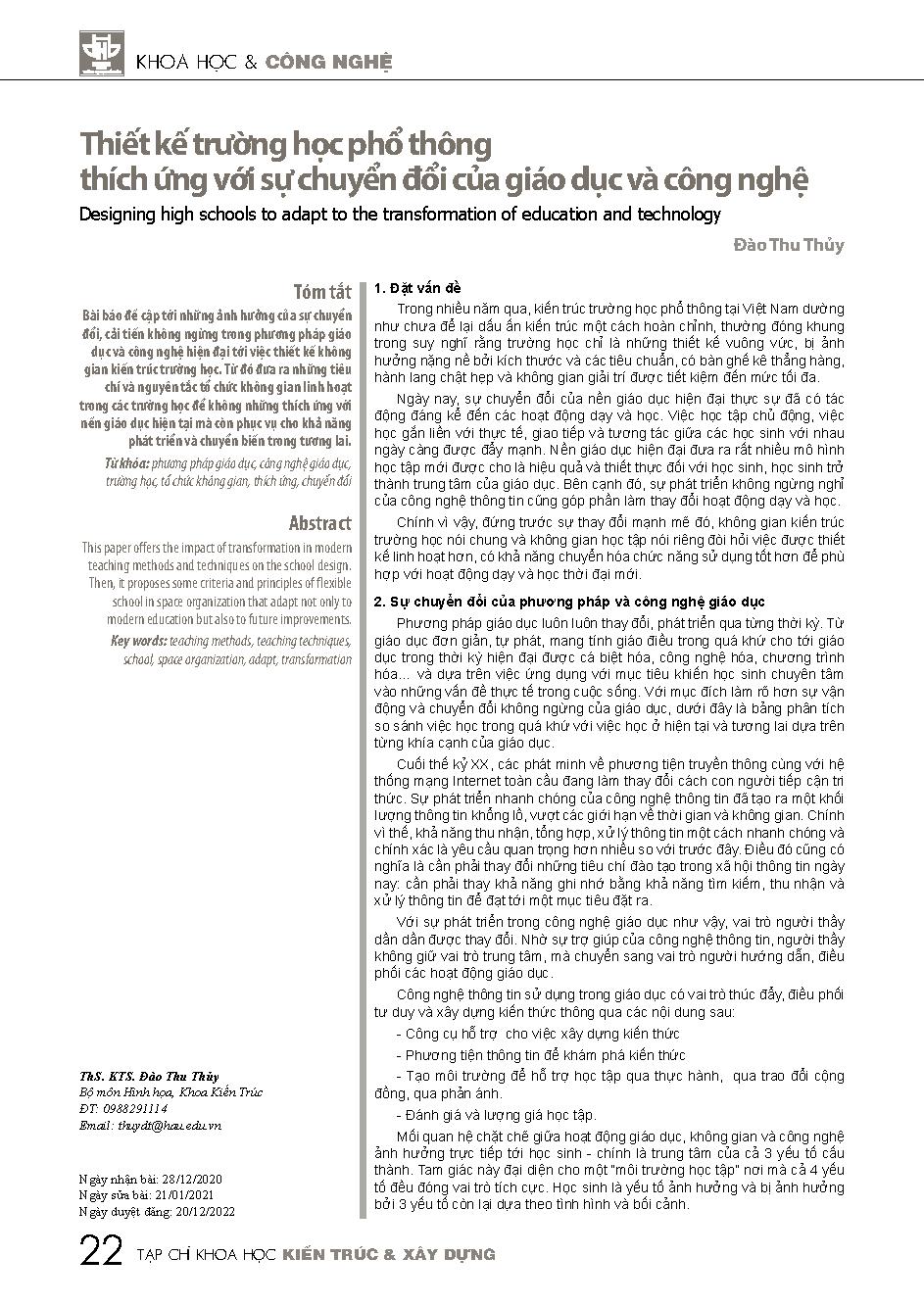 Thiết kế trường học phổ thông thích ứng với sự chuyển đổi của giáo dục và công nghệ = Designing high schools to adapt to the transformation of education and technology