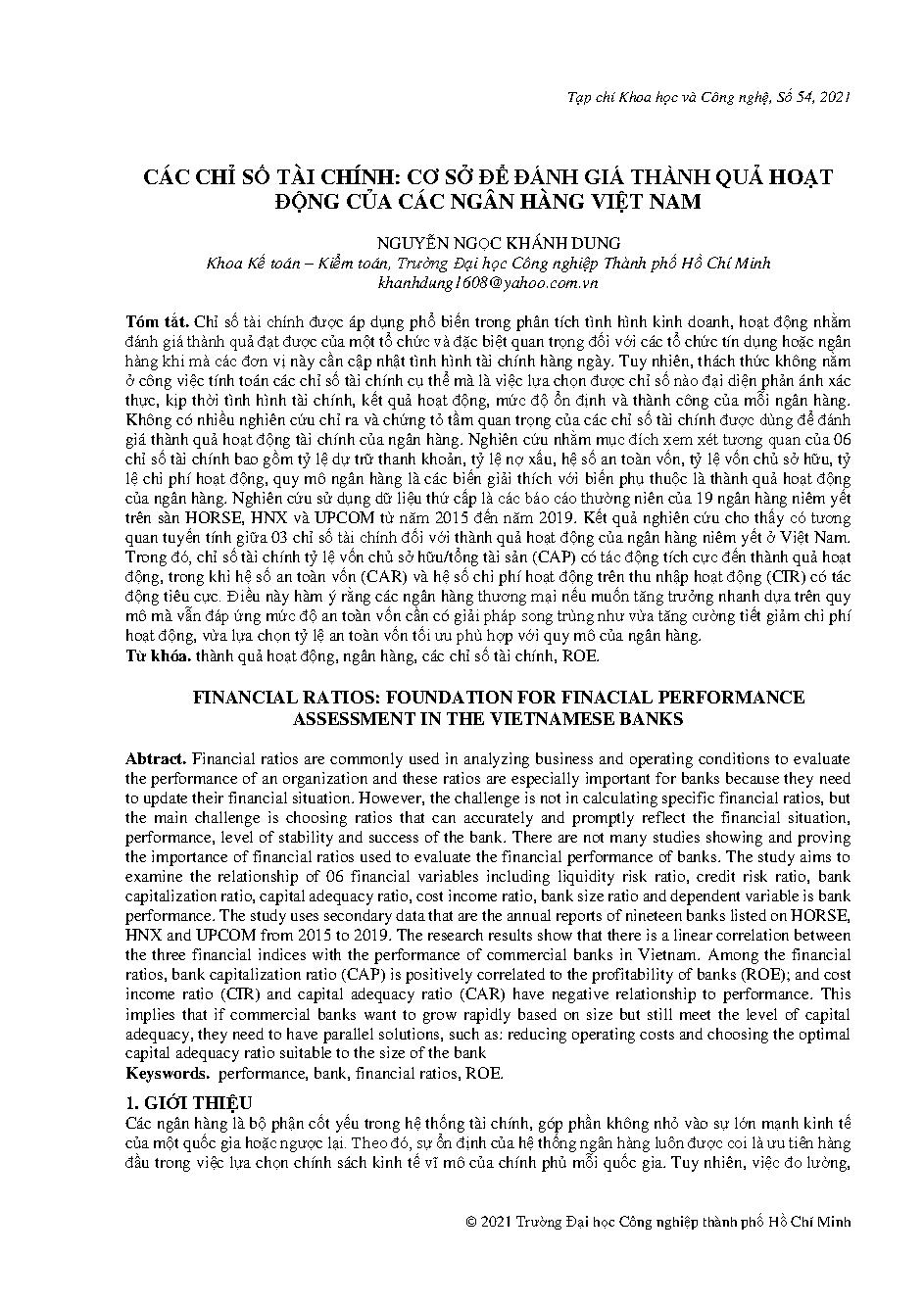 Các chỉ số tài chính: Cơ sở để đánh giá thành quả hoạt động của các ngân hàng Việt Nam