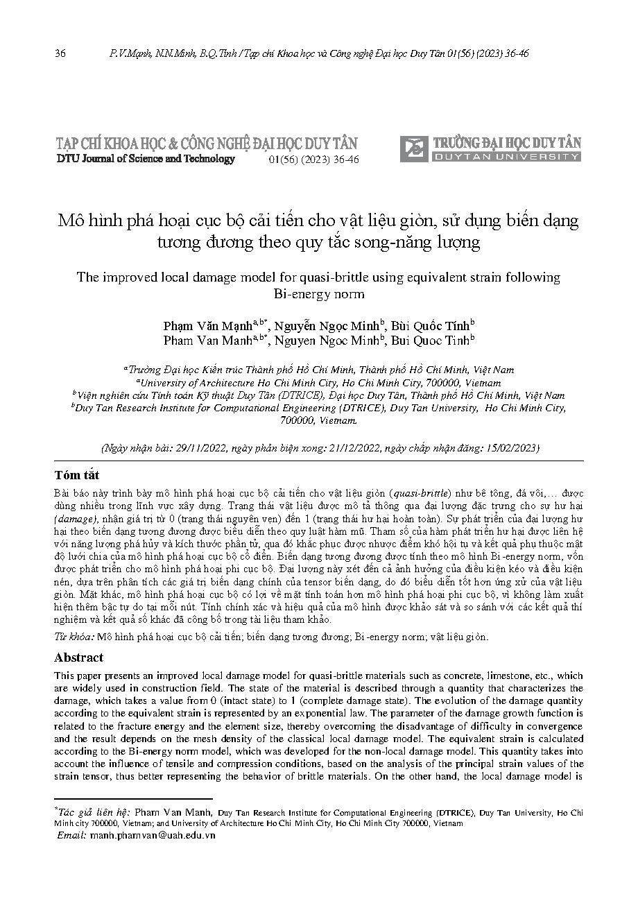 Mô hình phá hoại cục bộ cải tiến cho vật liệu giòn, sử dụng biến dạng tương đương theo quy tắc song-năng lượng