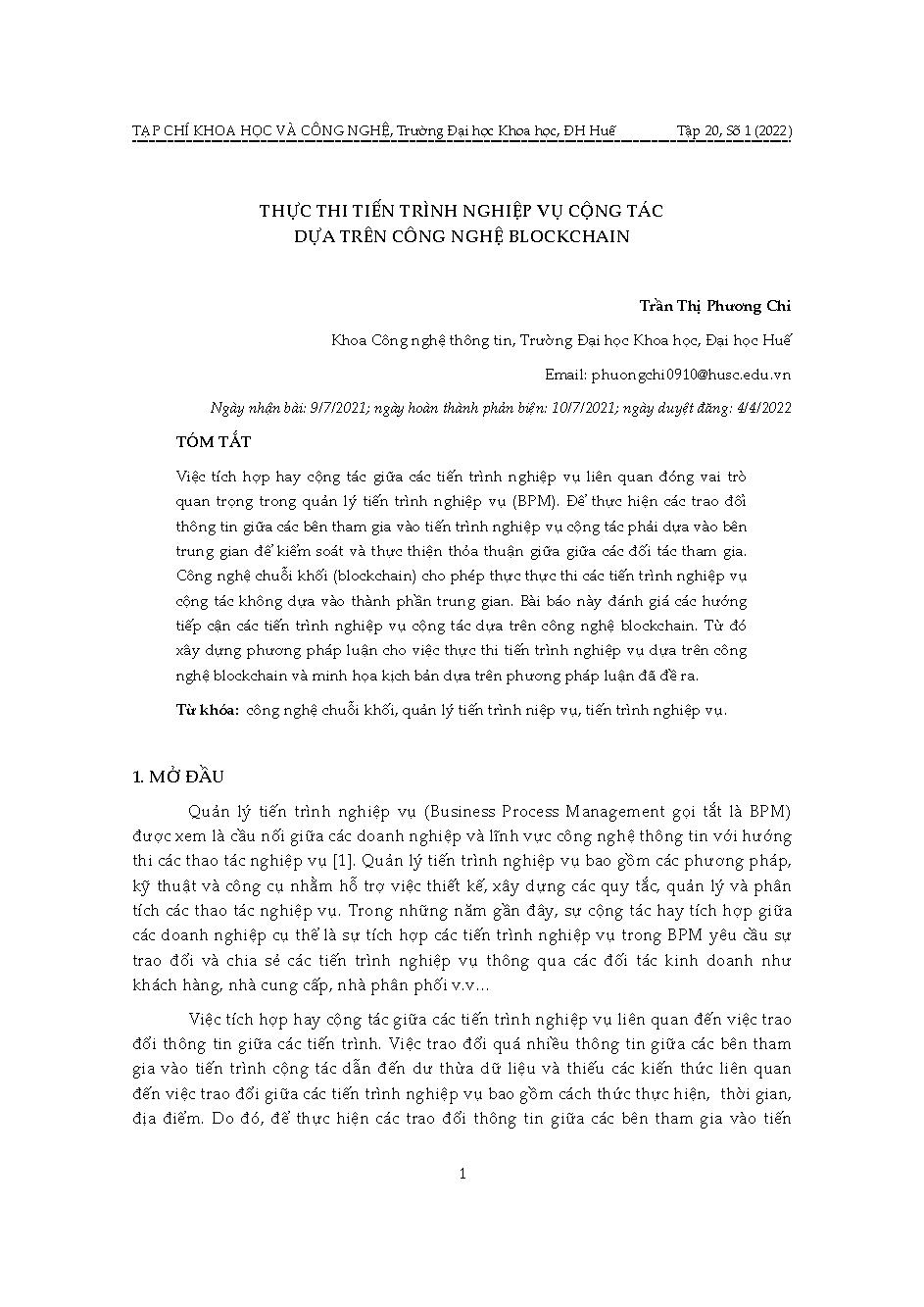 Thực thi tiến trình nghiệp vụ cộng tác dựa trên công nghệ blockchain
