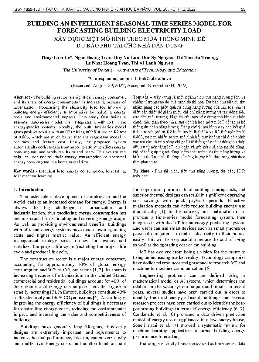 Xây dựng một mô hình theo mùa thông minh để dự báo phụ tải cho nhà dân dụng = Building an intelligent seasonal time series model for forecasting building electricity load