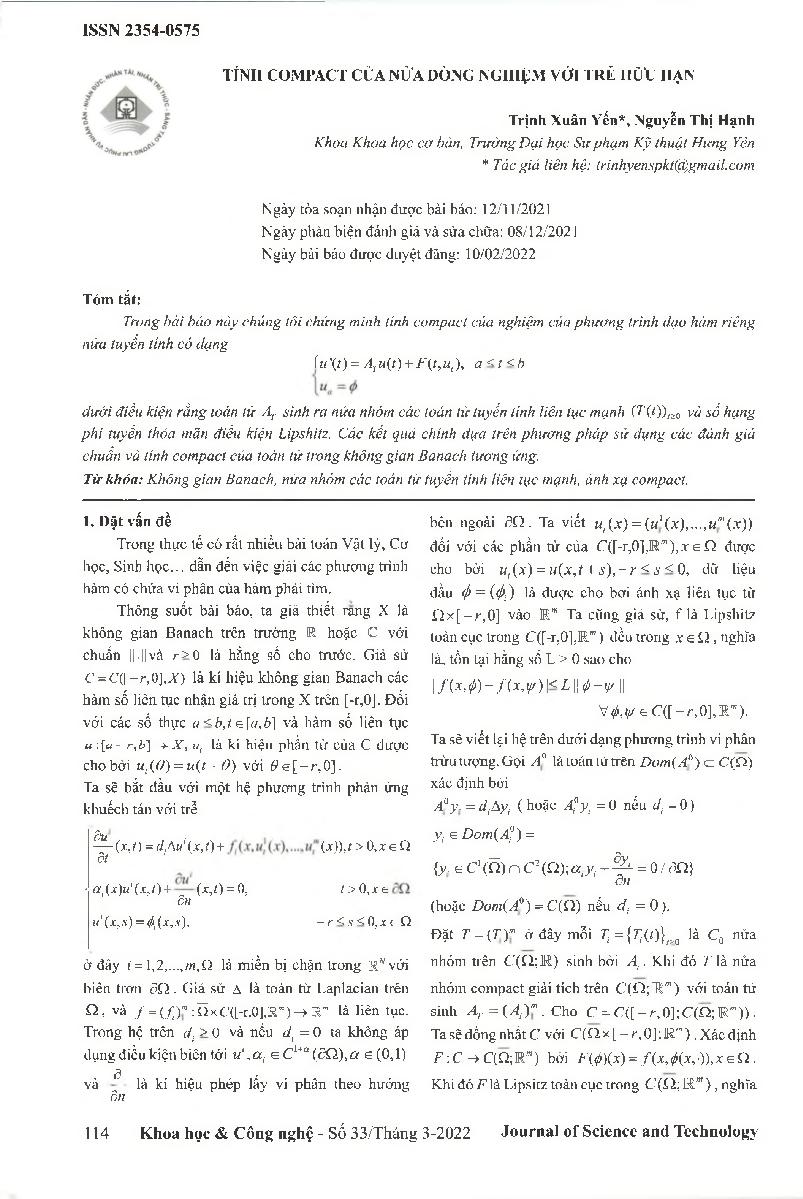 Tính compact của nửa dòng nghiệm với trẻ hữu hạn = Compactness of Solution Semiflows with Finite Delay