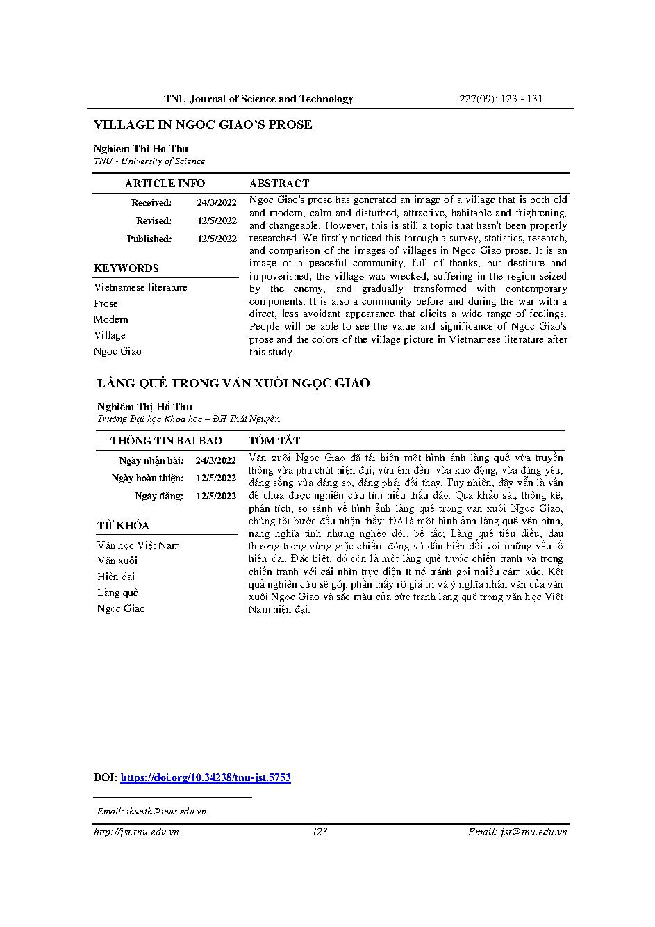 Làng quê trong văn xuôi ngọc giao = Village in ngoc giao’s prose