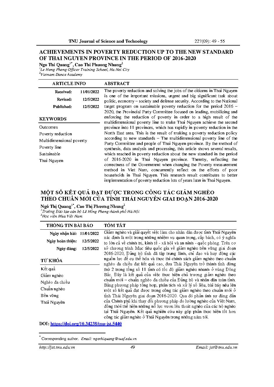 Một số kết quả đạt được trong công tác giảm nghèo theo chuẩn mới của tỉnh thái nguyên giai đoạn 2016-2020 = Achievements in poverty reduction up to the new standard of thai nguyen province in the period of 2016-2020
