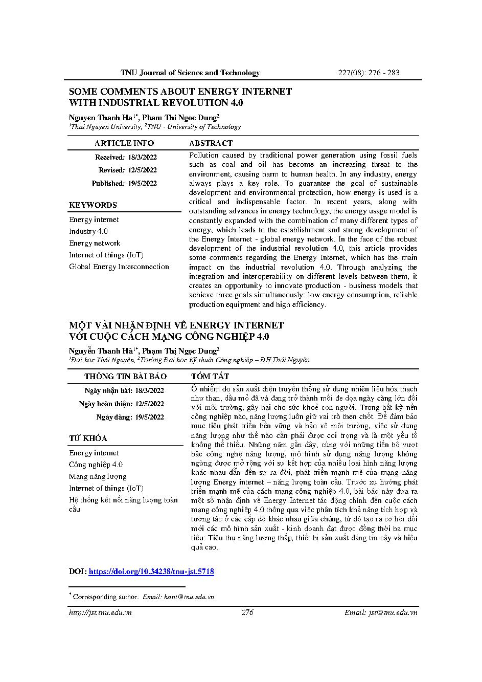 Một vài nhận định về energy internet với cuộc cách mạng công nghiệp 4.0 = Some comments about energy internet with industrial revolution 4.0