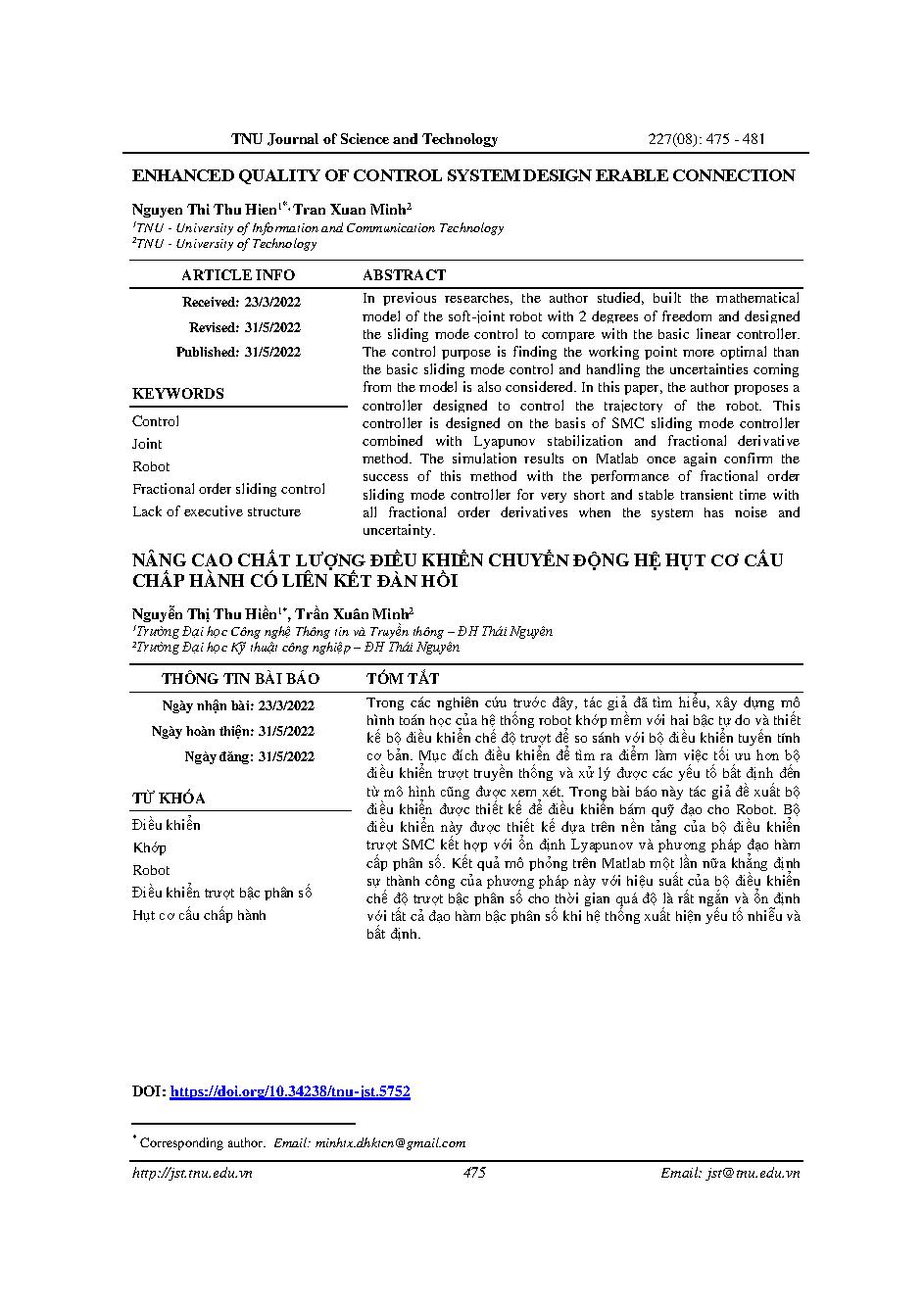 Nâng cao chất lượng điều khiển chuyển động hệ hụt cơ cấu chấp hành có liên kết đàn hồi = Enhanced quality of control system design erable connection
