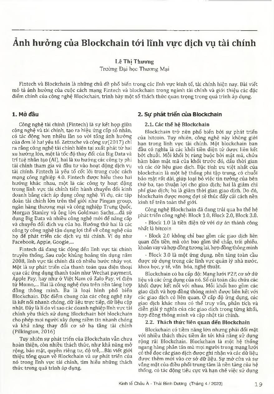 Ảnh hưởng của Blockchain tới lĩnh vực dịch vụ tài chính