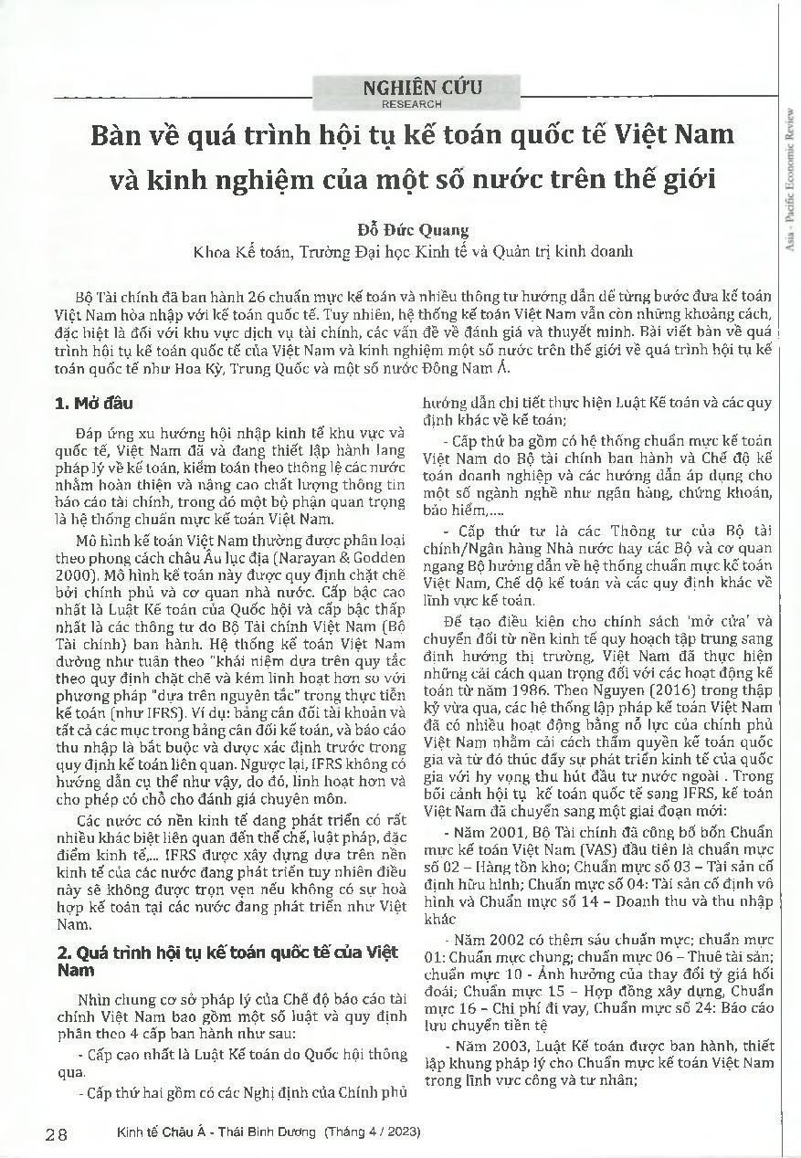 Bàn về quá trình hội tụ kế toán quốc tế Việt Nam và kinh nghiệm của một số nước trên thế giới