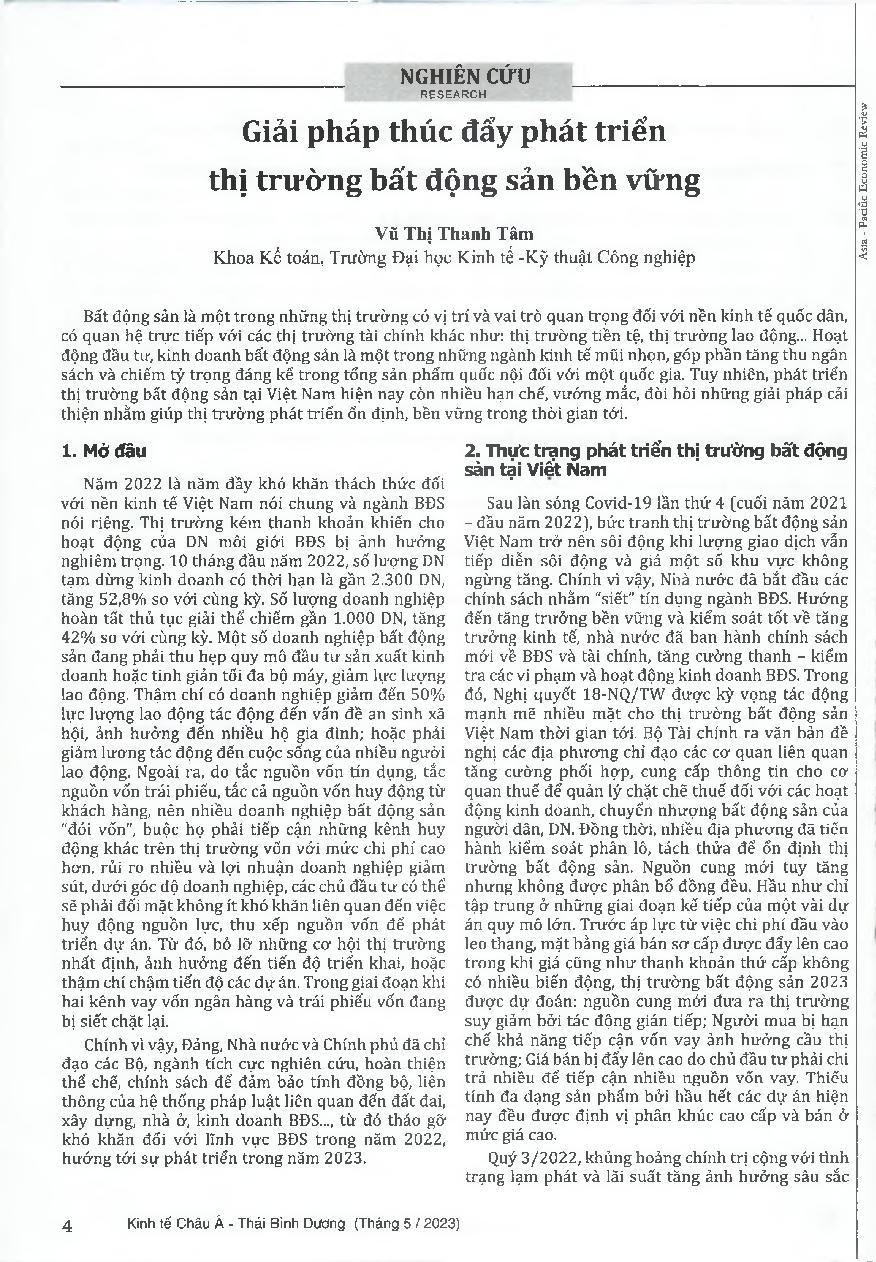 Giải pháp thúc đẩy phát triển thị trường bất động sản bền vững