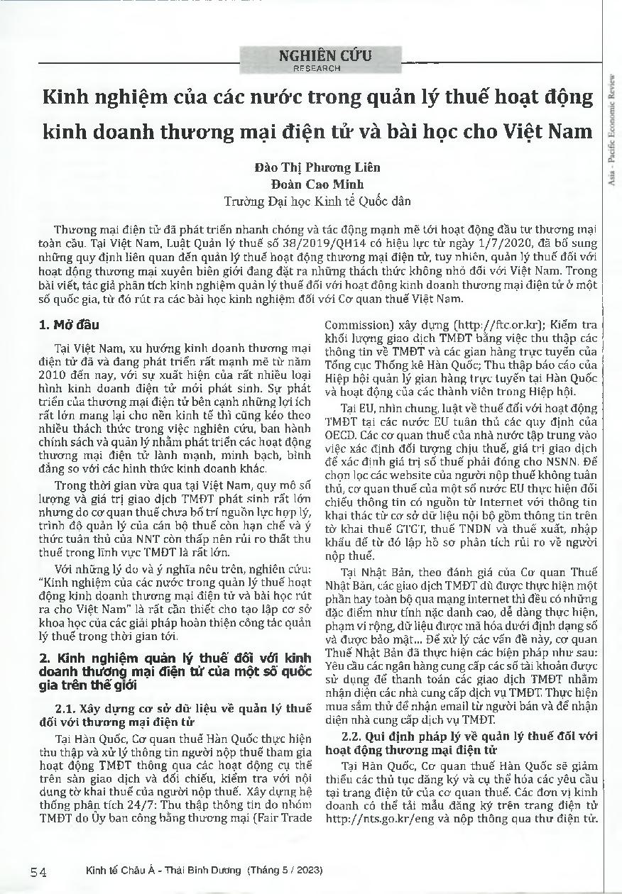 Kinh nghiệm của các nước trong quản lý thuế hoạt động kinh doanh thương mại điện tử và bài học cho Việt Nam