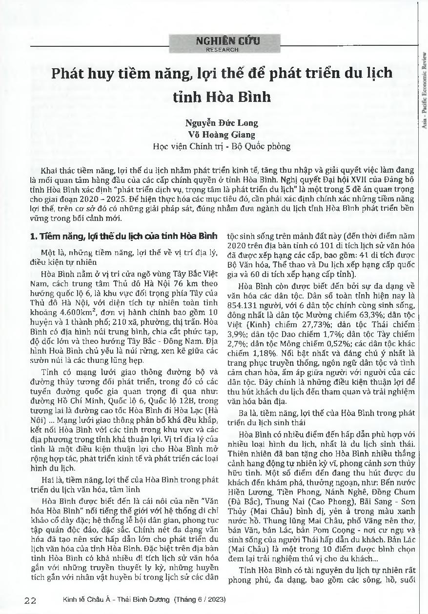 Phát huy tiềm năng, lợi thế để phát triển du lịch tỉnh Hòa Bình