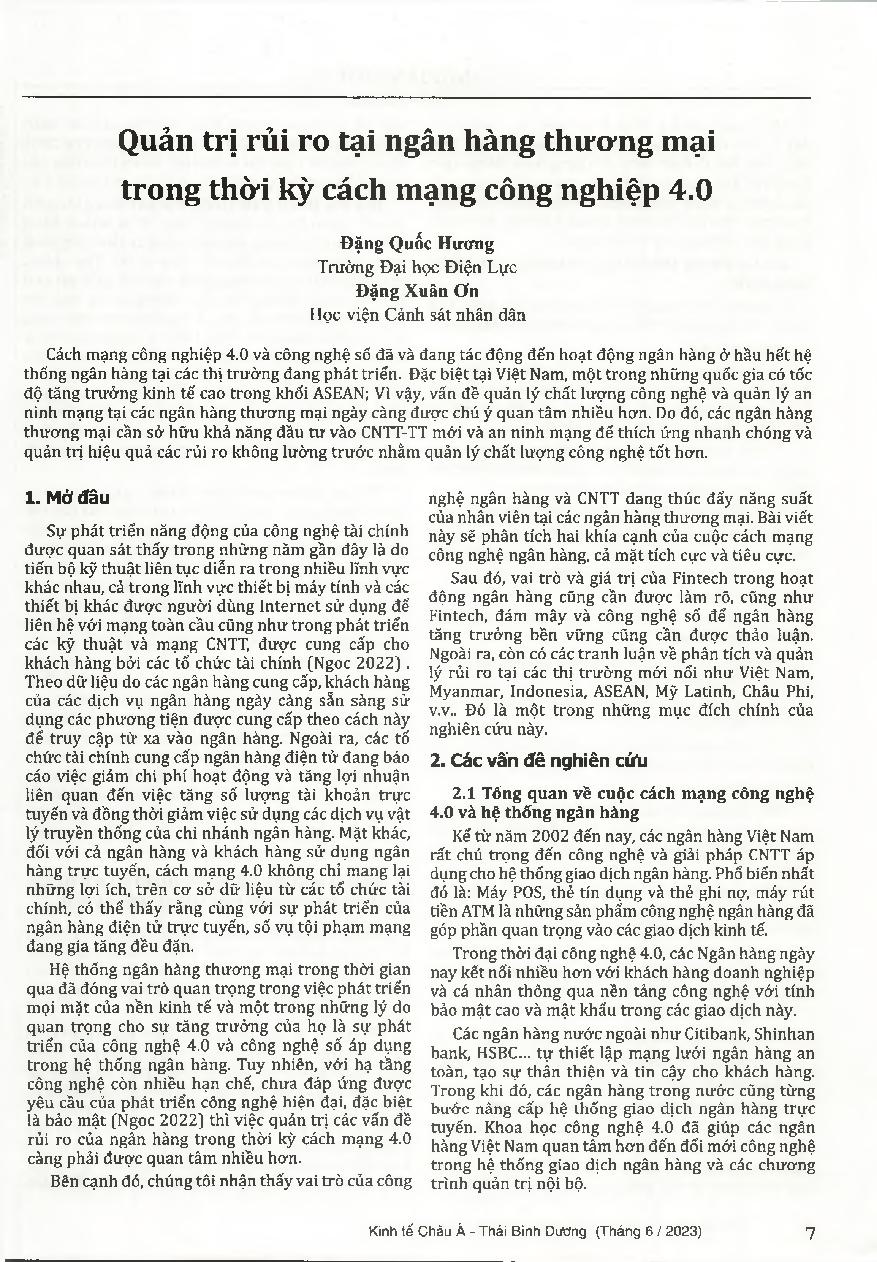 Quản trị rủi ro tại ngân hàng thương mại trong thời kỳ cách mạng công nghiệp 4.0