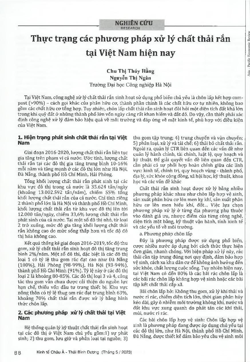 Thực trạng các phương pháp xử lý chất thải rắn tại Việt Nam hiện nay