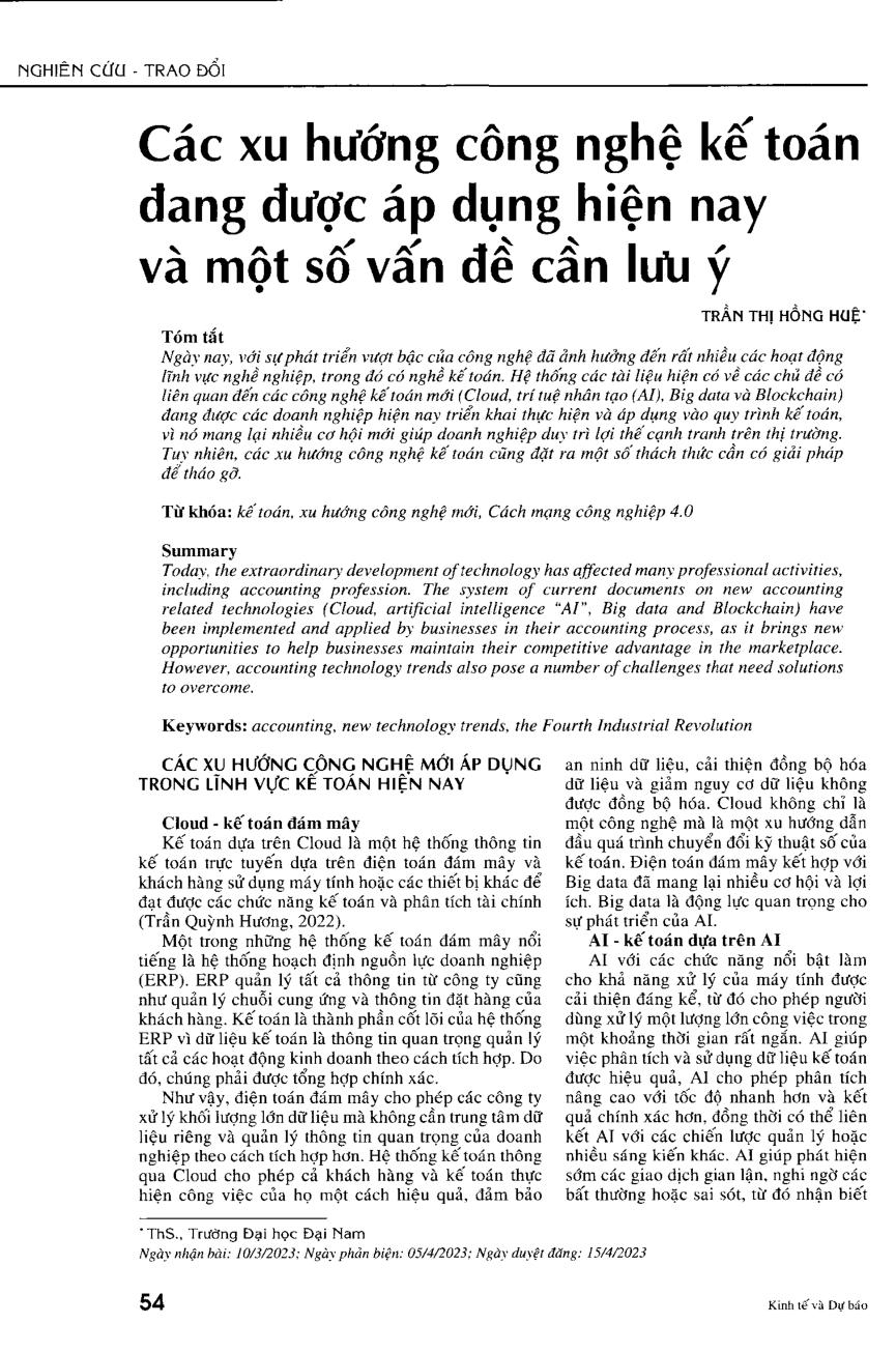 Các xu hướng công nghệ kế toán đang được áp dụng hiện nay và một số vấn đề cần lưu ý
