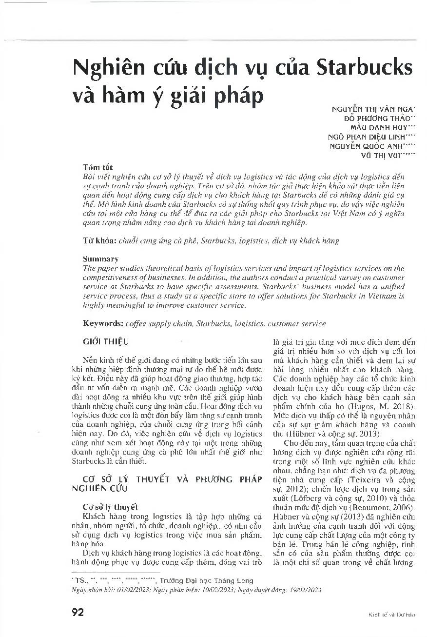 Nghiên cứu dịch vụ của Starbucks và hàm ý giải pháp = A study on Starbucks services and implications