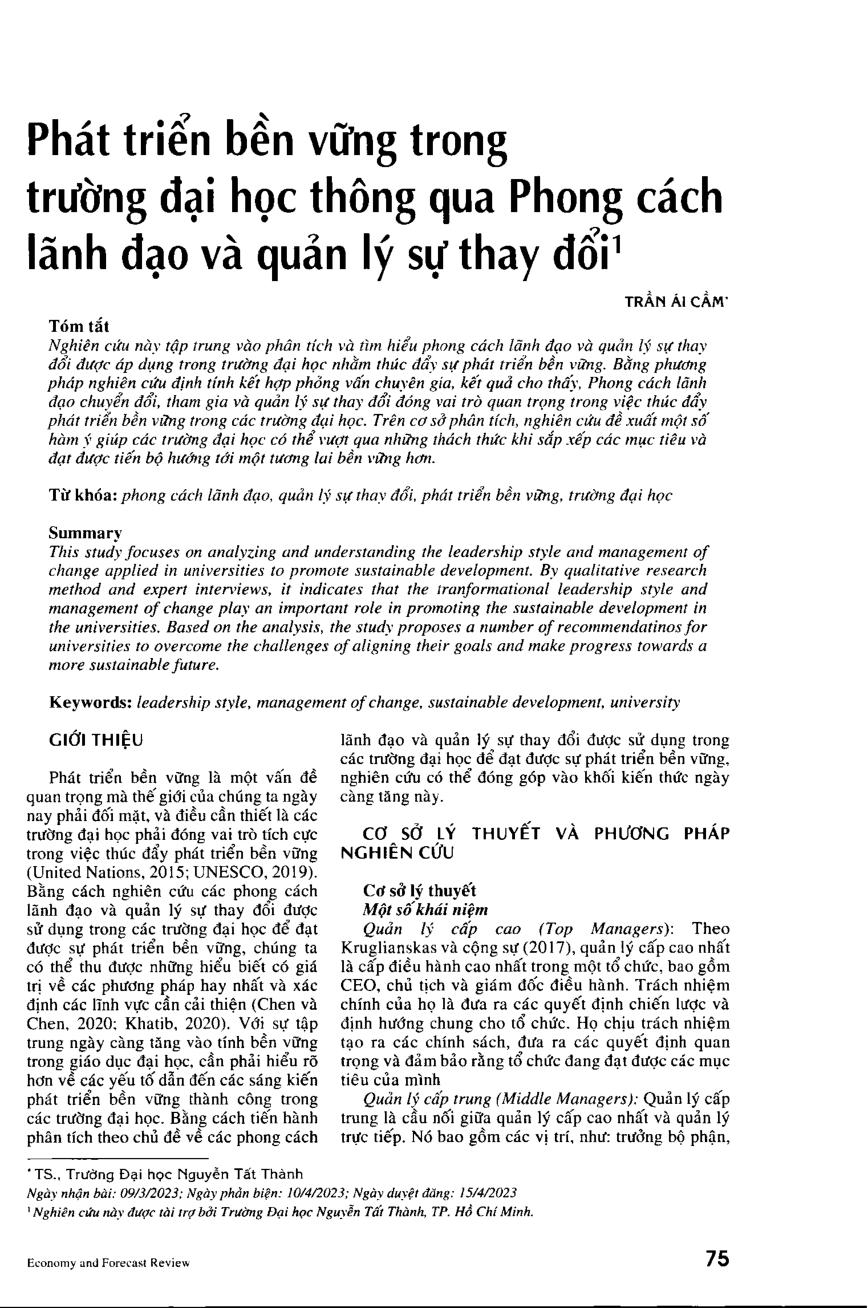 Phát triển bền vững trong trường đại học thông qua Phong cách lãnh đạo và quản lý sự thay đổi