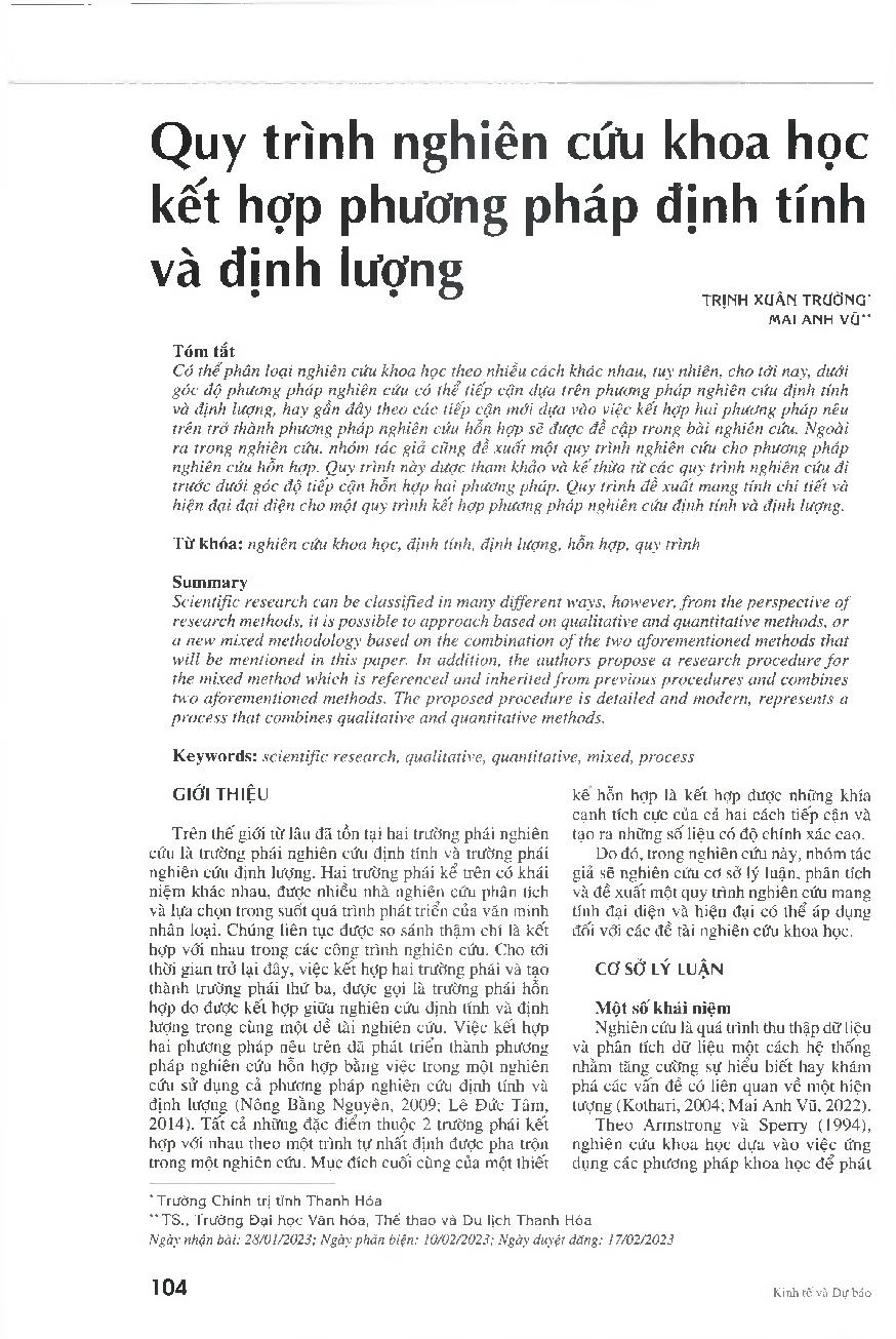 Quy trình nghiên cứu khoa học kết hợp phương pháp định tính và định lượng = Combining qualitative and quantitative methods in scientific research procedure