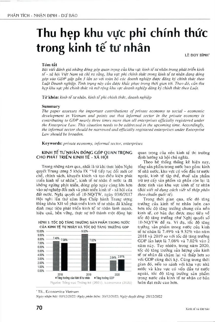 Thu hẹp khu vực phi chính thức trong kinh tế tư nhân = Narrowing the informal sector in the private economy