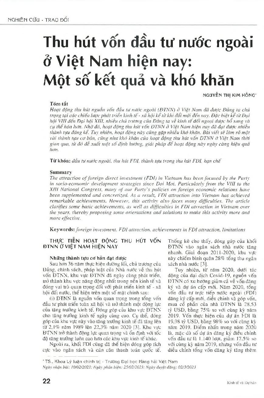 Thu hút vốn đầu tư nước ngoài ở Việt Nam hiện nay: Một số kết quả và khó khăn