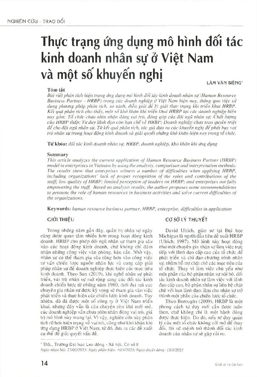 Thực trạng ứng dụng mô hình đối tác kinh doanh nhân sự ở Việt Nam và một số khuyến nghị
