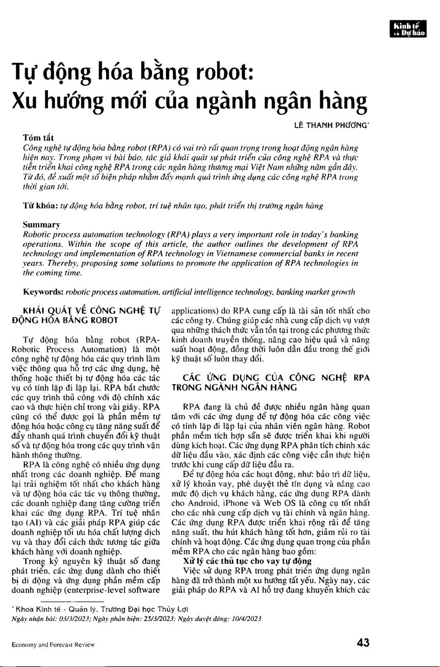 Tự động hóa bằng robot: Xu hướng mới của ngành ngân hàng