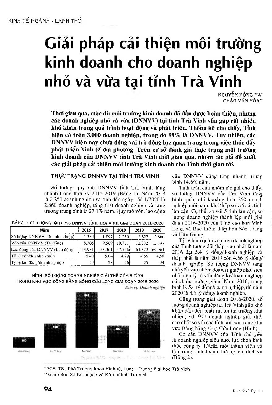 Giải pháp cải thiện môi trường kinh doanh cho doanh nghiệp nhỏ và vừa tại tỉnh Trà Vinh
