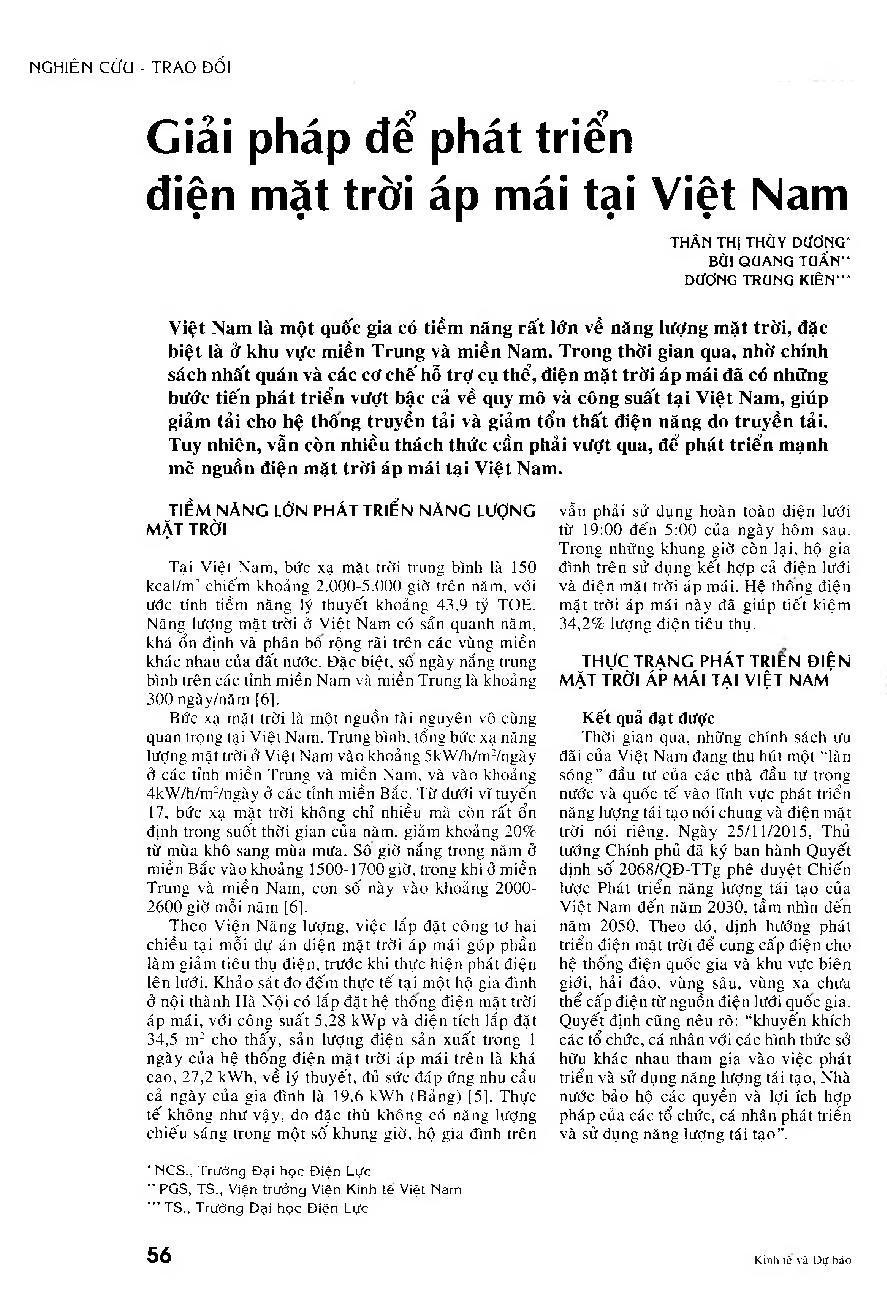 Giải pháp để phát triển điện mặt trơi áp mái tại Việt Nam