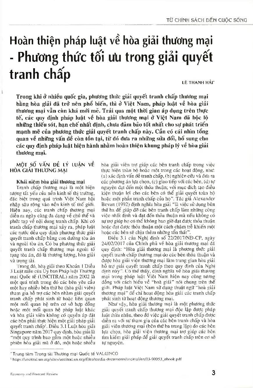 Hoàn thiện pháp luật về hòa giải thương mại - Phương thức tối ưu trong giải quyết tranh chấp
