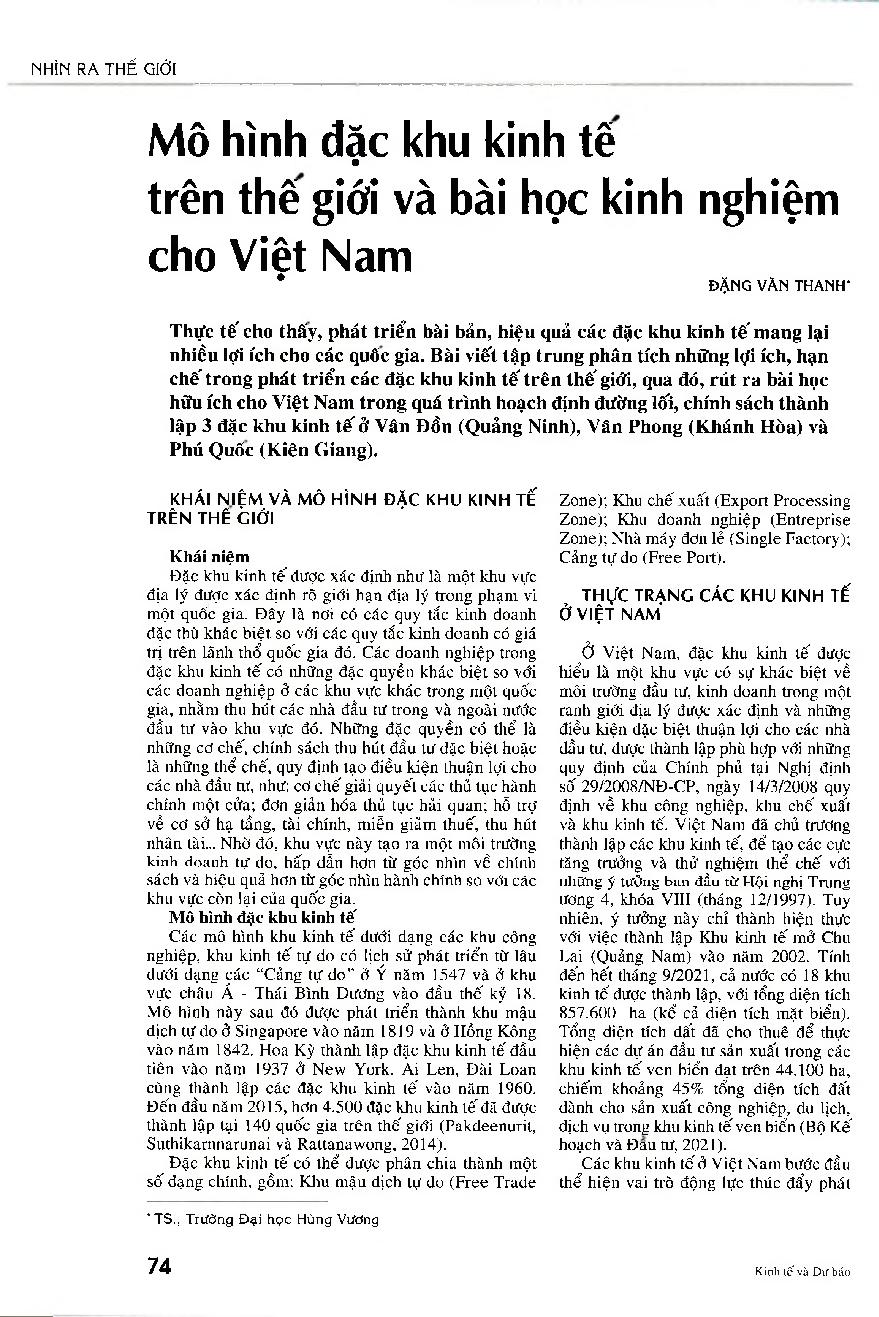 Mô hình đặc khu kinh tế trên thế giới và bài học kinh nghiệm cho Việt Nam