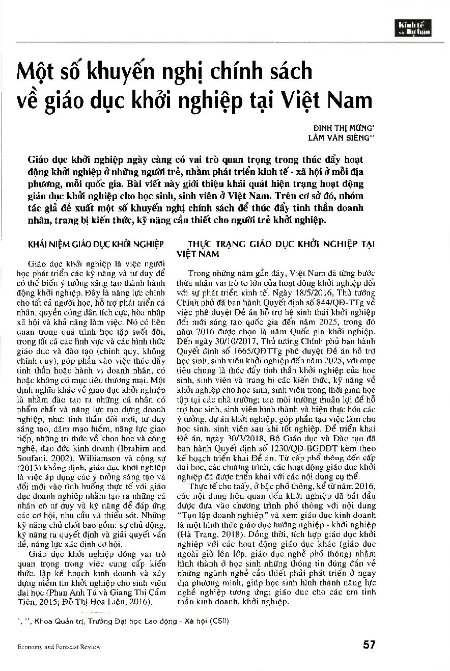 Một số khuyến nghị chính sách về giáo dục khởi nghiệp tại Việt Nam