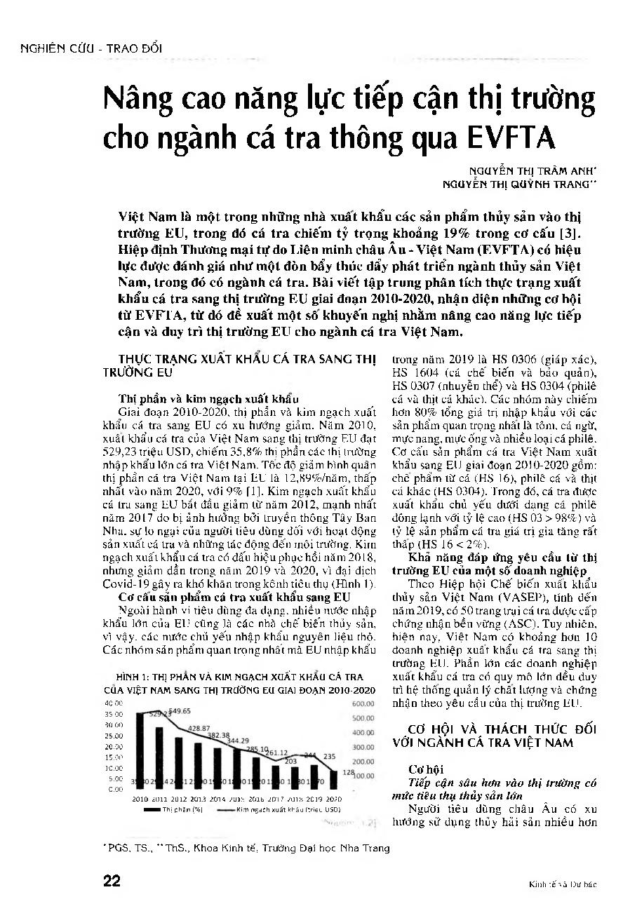 Nâng cao năng lực tiếp cận thị trường cho ngành cá tra thông qua EVFTA