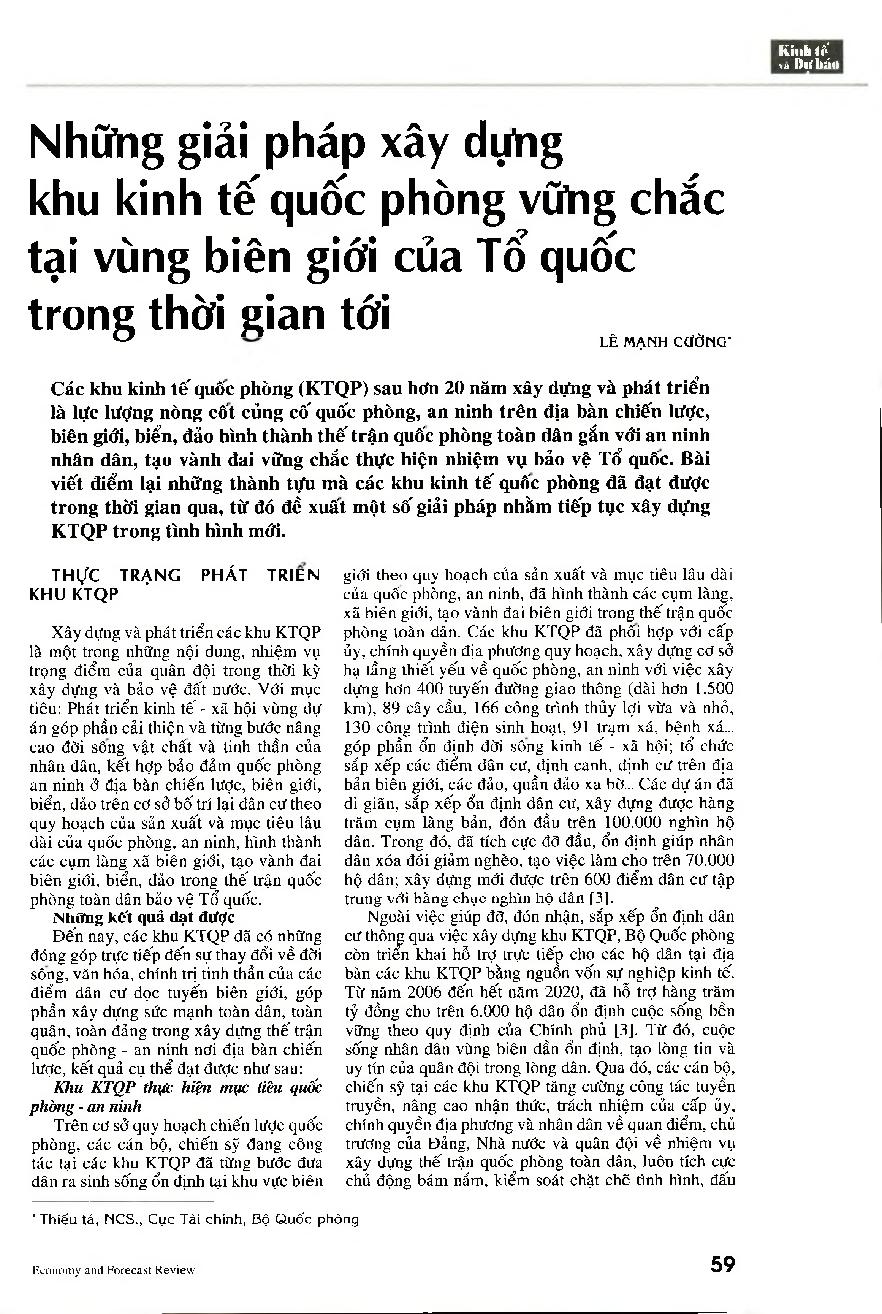 Những giải pháp xây dựng khu kinh tế quốc phòng vững chắc tại vùng biên giới của Tổ quốc trong thời gian tới