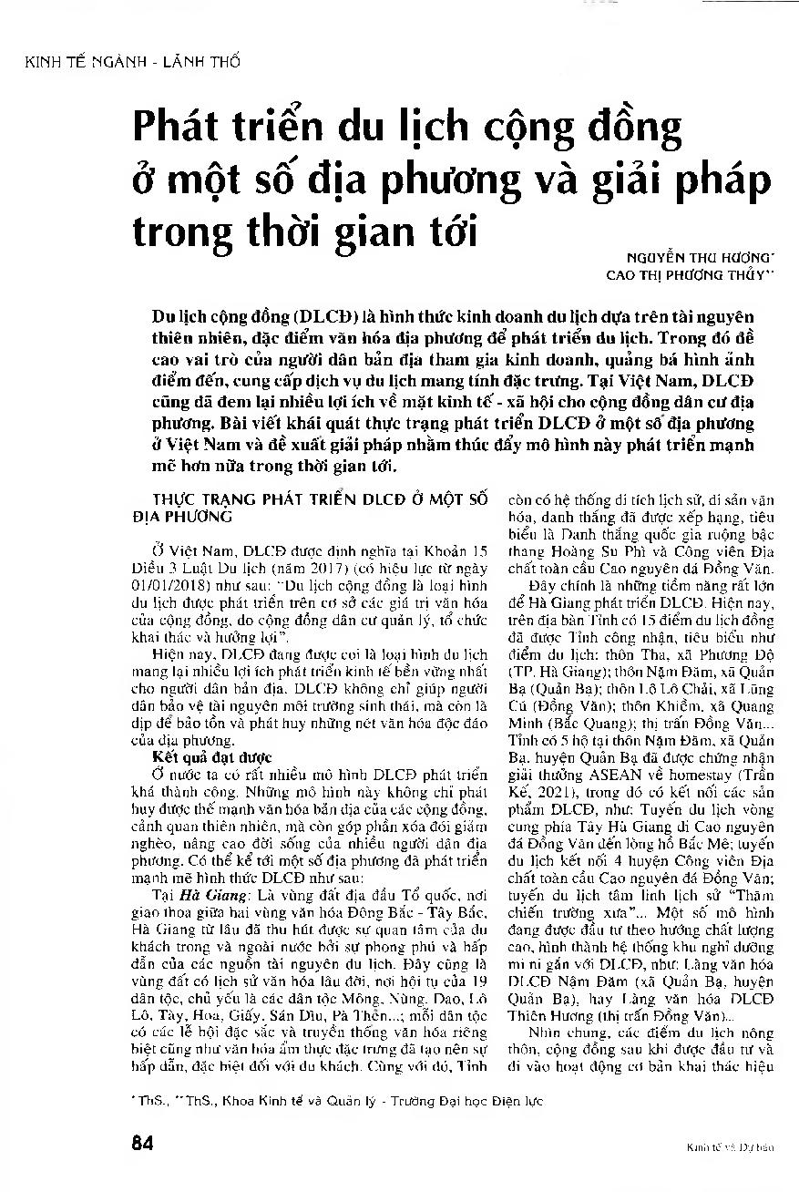 Phát triển du lịch cộng đồng ở một số địa phương và giải pháp trong thời gian tới