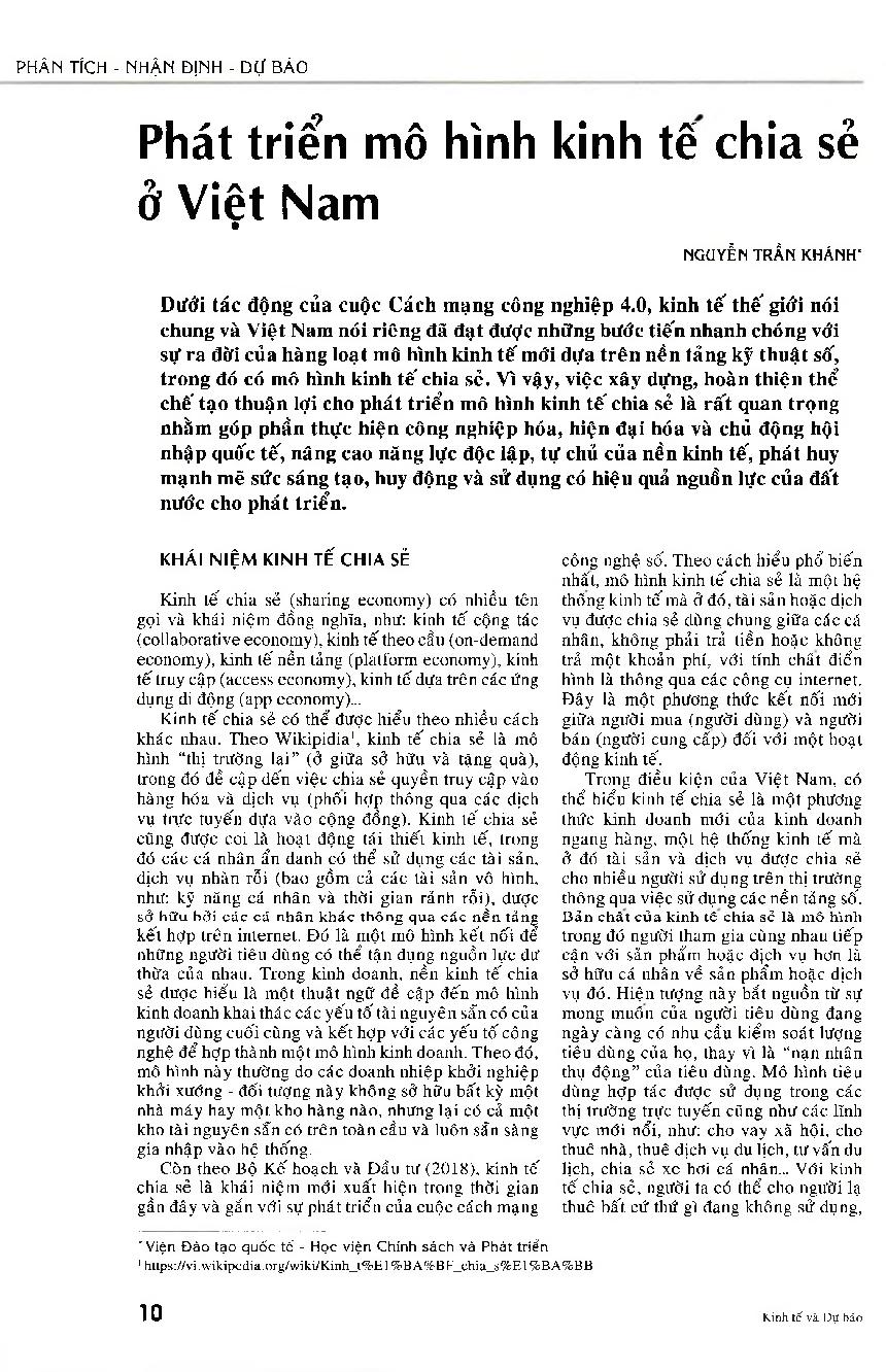 Phát triển mô hình kinh tế chia sẻ ở Việt Nam