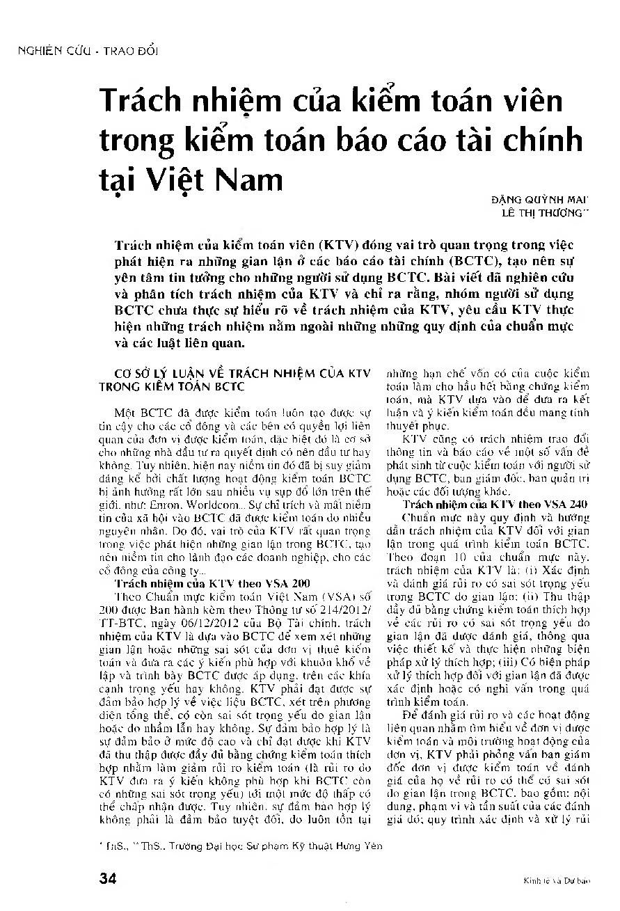 Trách nhiệm của kiểm toán viên trong kiểm toán báo cáo tài chính tại Việt Nam
