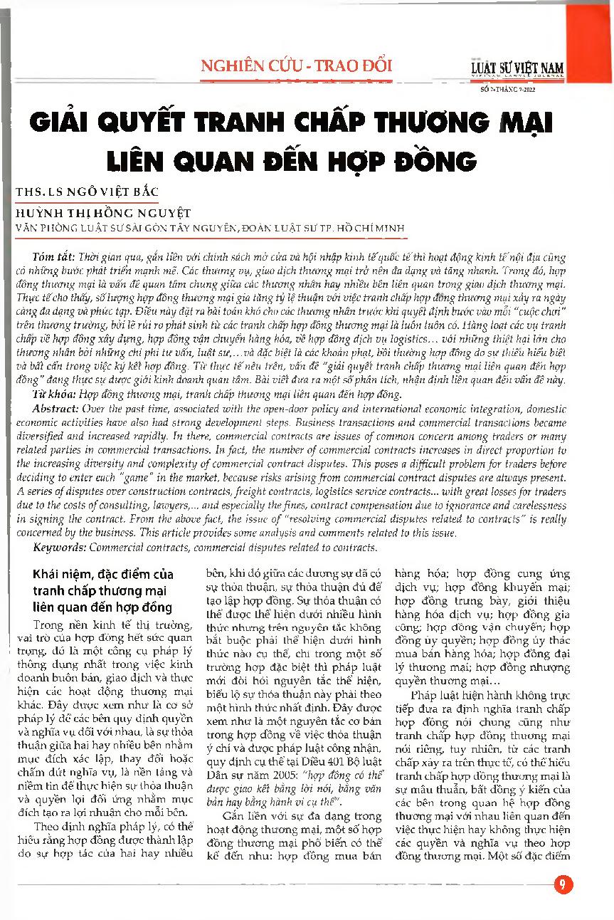 Giải quyết tranh chấp thương mại liên quan đến hợp đồng = Resolving commercial disputes related to contracts
