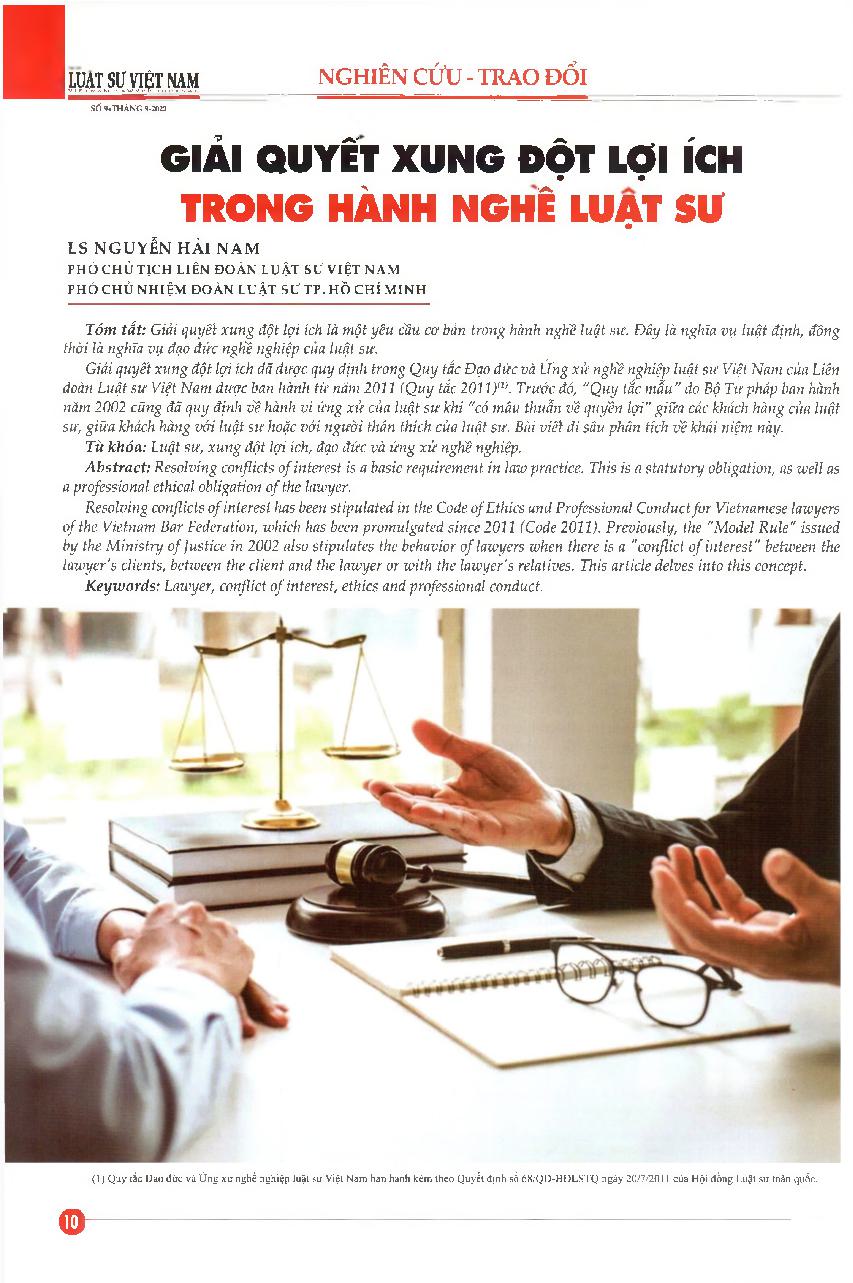 Giải quyết xung đột lợi ích trong hành nghề luật sư = Resolving conflicts of interest in law practice