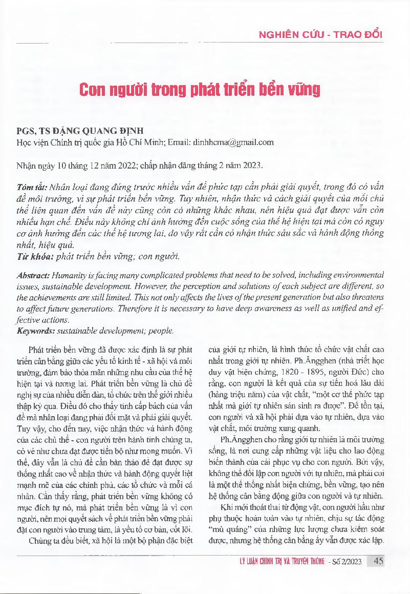 Con người trong phát triển bển vững = People in sustainable development