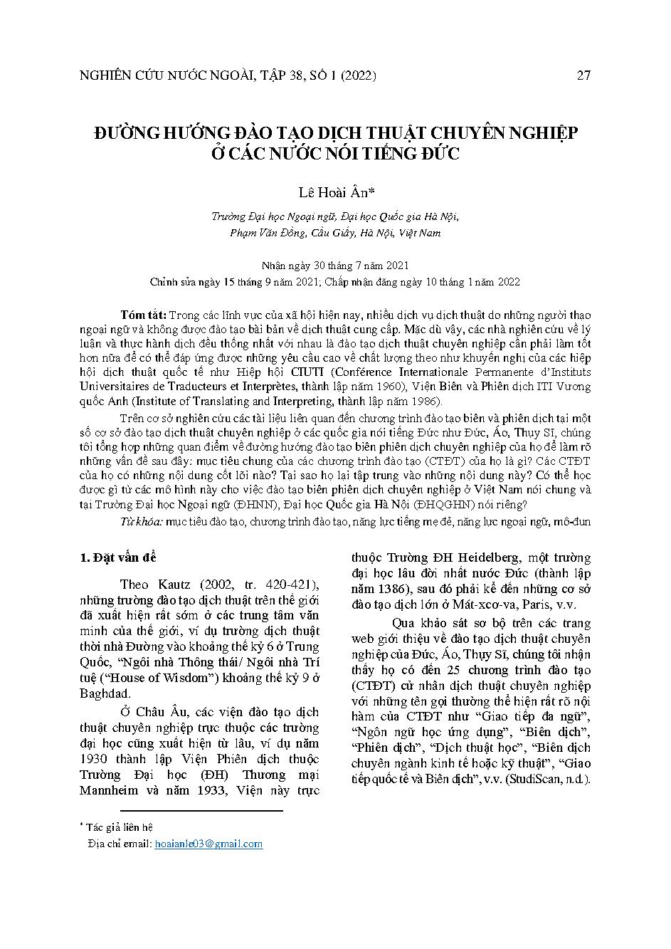 Đường hướng đào tạo dịch thuật chuyên nghiệp ở các nước nói tiếng Đức