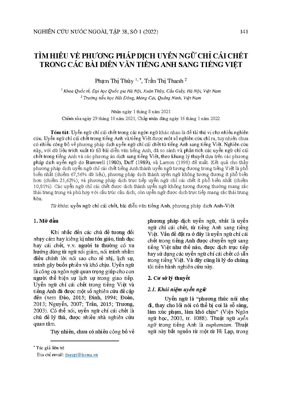 Tìm hiểu về phương pháp dịch uyển ngữ chỉ cái chết trong các bài diễn văn tiếng Anh sang tiếng Việt