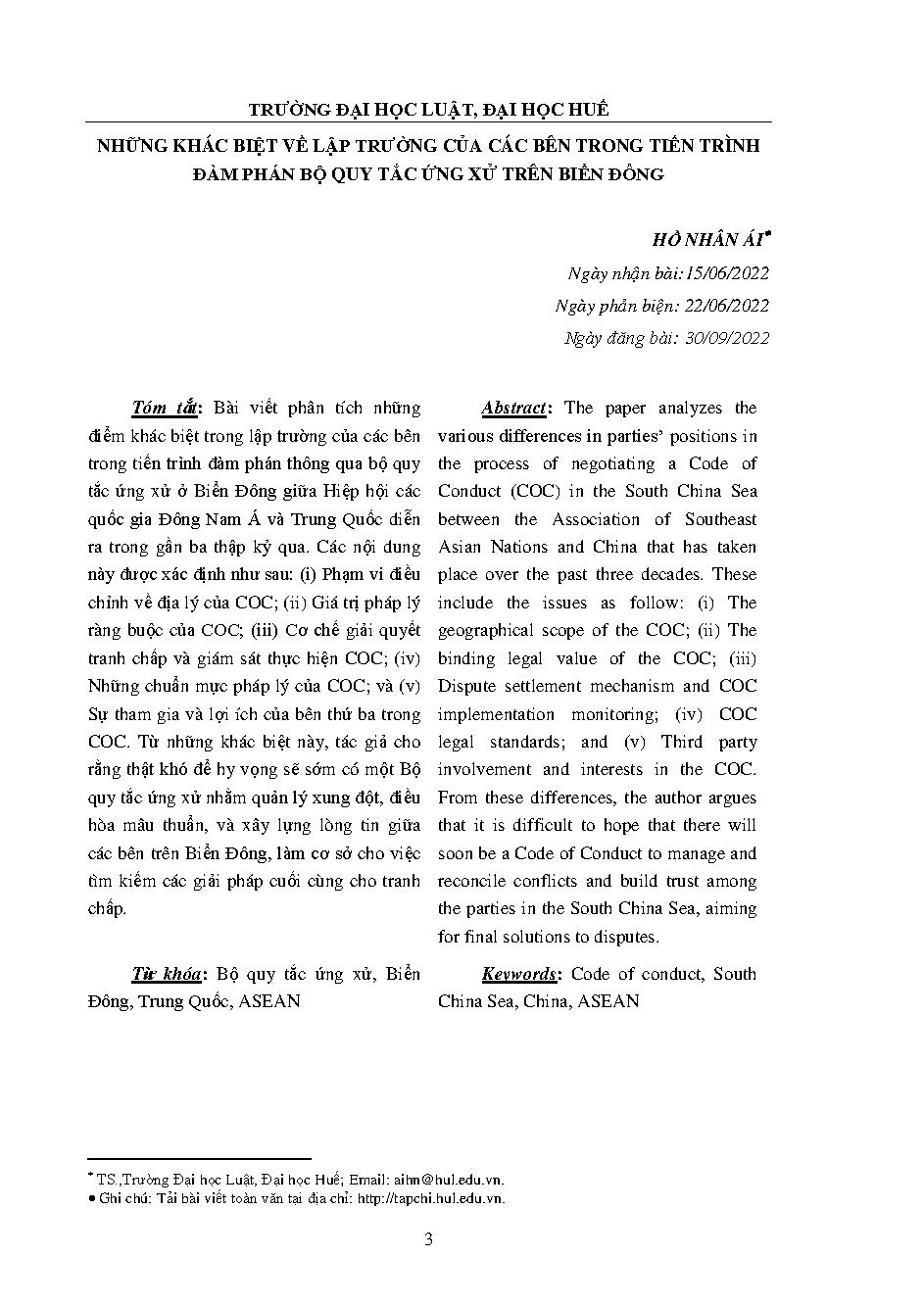 Những khác biệt về lập trường của các bên trong tiến trình đàm phán bộ quy tắc ứng xử trên biển Đông