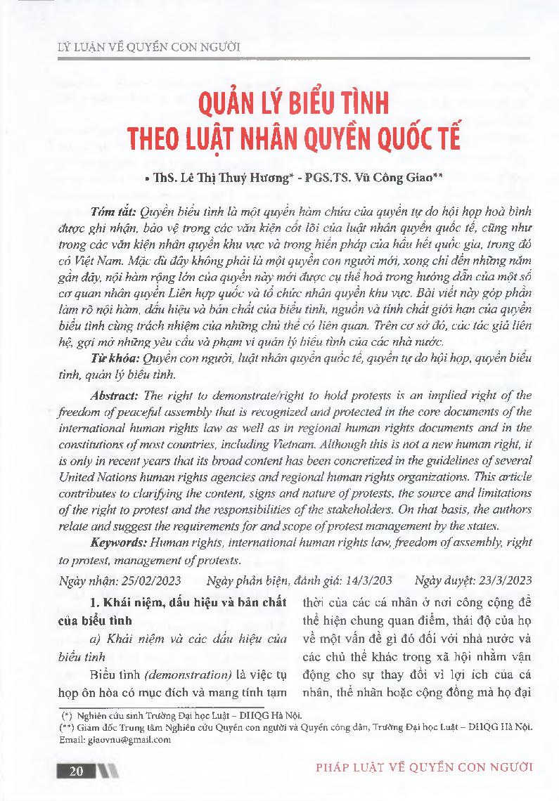 Quản lý biểu tình theo luật nhân quyển quốc tế = Managing protests in accordance with international human rights law