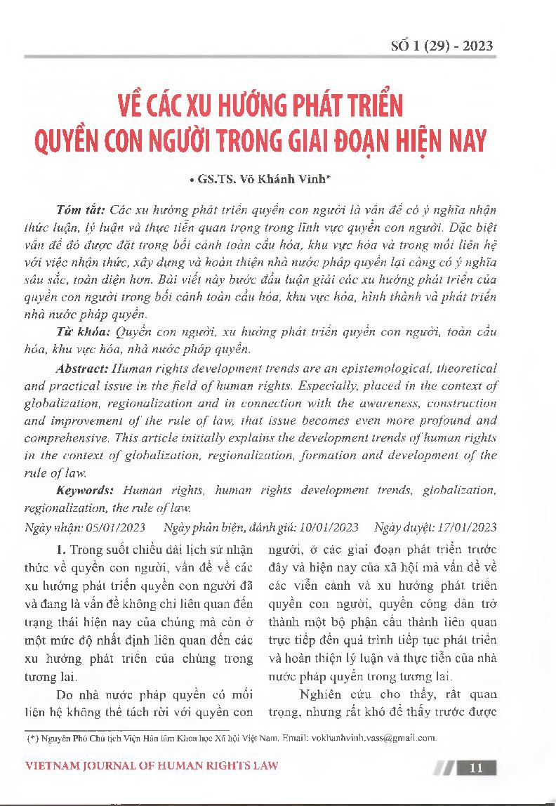 Về các xu hướng phát triển quyền con người trong giai đoạn hiện nay = On human rights development trends in the current periods